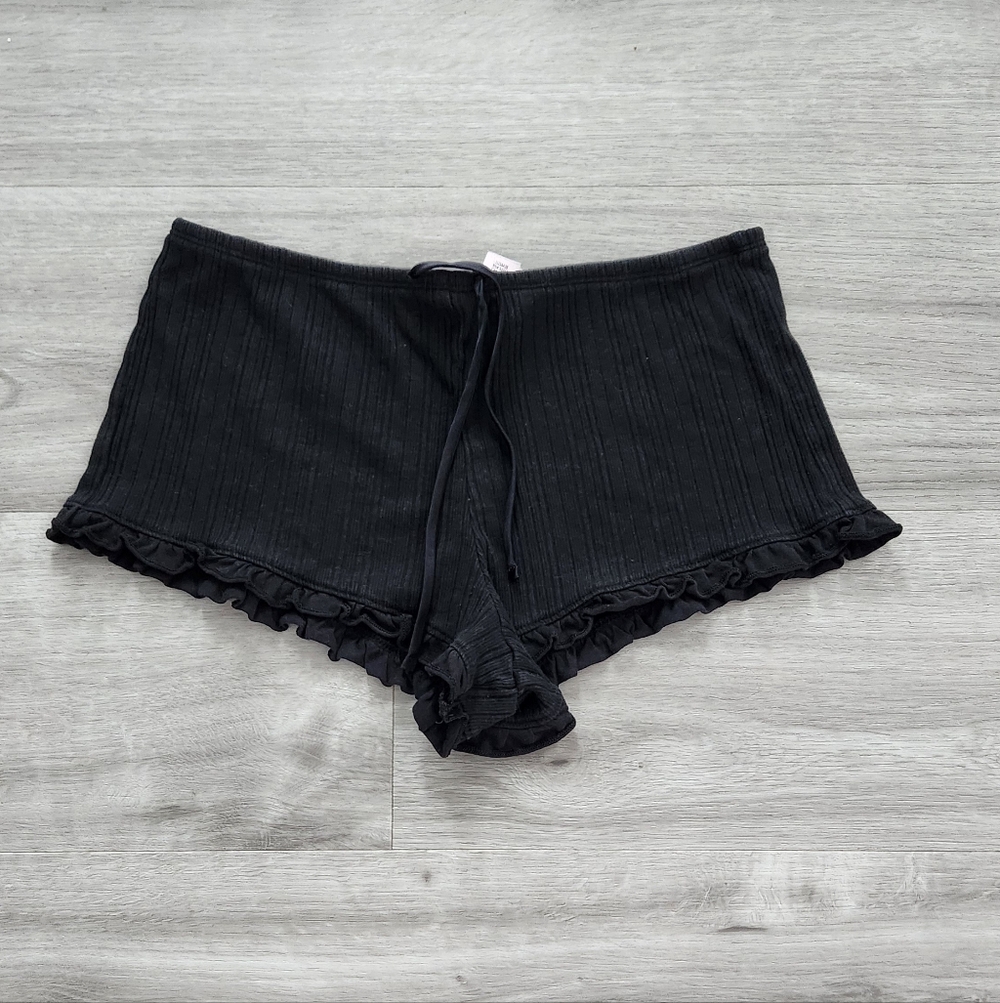 Victoria’s Secret Black Rib Knit Ruffle Hem Sleep Shorts